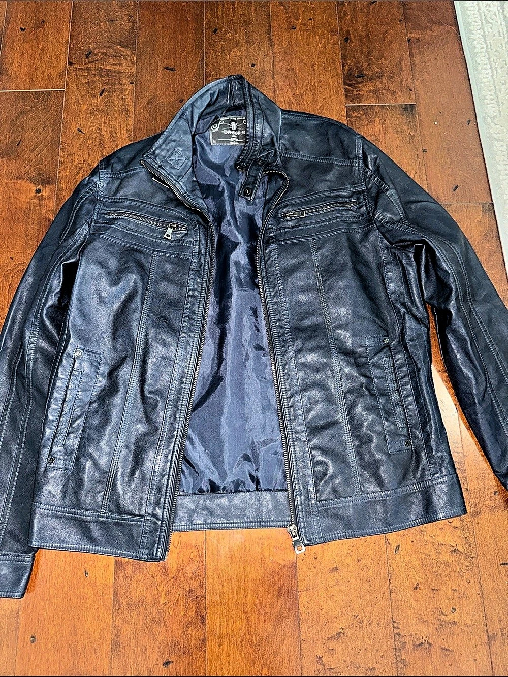 CR Faux Leather Moto Jacket Blue Large NWT
